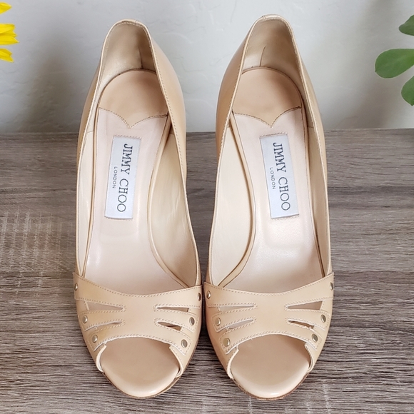 Jimmy Choo Shoes - Jimmy Choo Peep-toe Pump 37.5 Nude Patent Heels